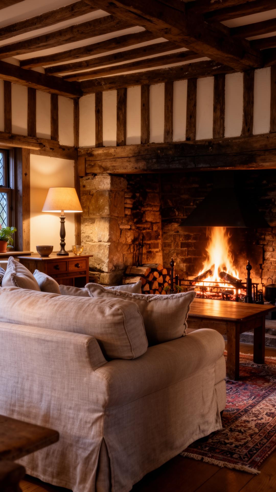 Living room with inglenook fireplace